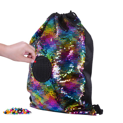 Black Sequins Drawstring Bag