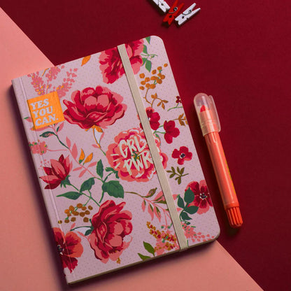 Pink Vintage Floral  Rubber Band Notebook A5