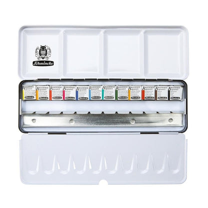 NEW Schmincke Akademie Aquarell Fine Artists' Watercolours 12 x ½ Pans + Space for 12x ½ Pans