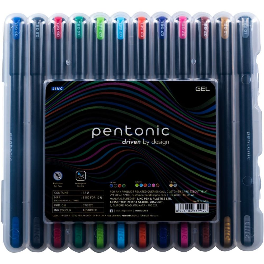 Pentonic  Multicolor  Gel Pen (0.7 mm-0.6 mm-1.0 mm) 12 Pcs Set