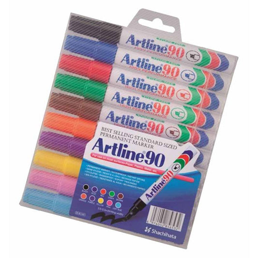 Artline 90 Standard Permanent Marker Chiseled Tip Set - Pack of 10