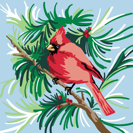NEW Plaid Let's Paint By Numbers Winter Cardinal On Printed Canvas 35x35 cm