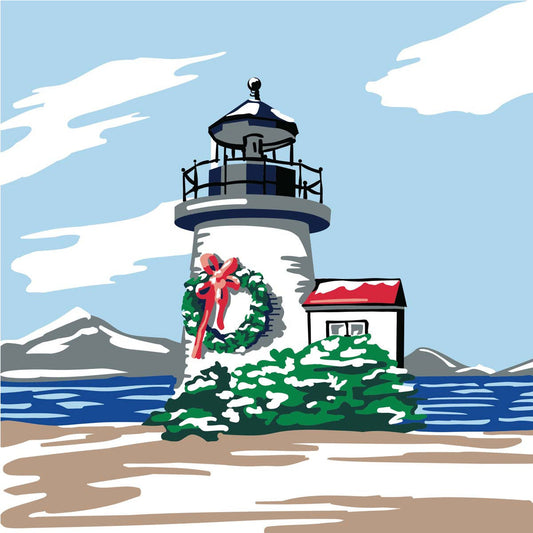 NEW Plaid Let's Paint By Numbers Christmas Lighthouse On Printed Canvas 35x35 cm