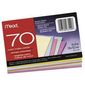 Mead Color Index Cards 7.6 x 12.7 cm - Pack of 70 Cards
