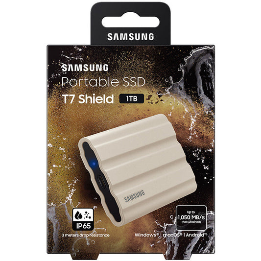 SAMSUNG T7 Shield 1TB Portable SSD USB 3.2 IP65 Rating For water & Dust Resistance For PC / Mac / Android / Gaming Consoles - Beige